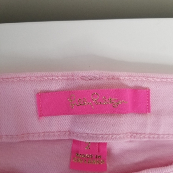 Lilly Pulitzer South Ocean Crop Flare Pink Tropics Polka Dot Denim Jeans Size 2 - Picture 4 of 15